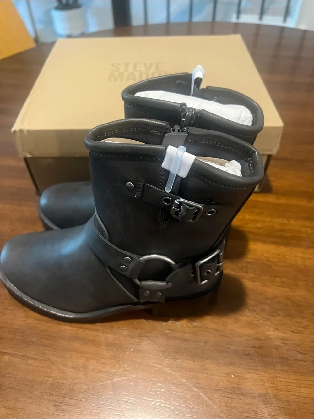 Steve Madden Black Girls Moto Boot with Buckles